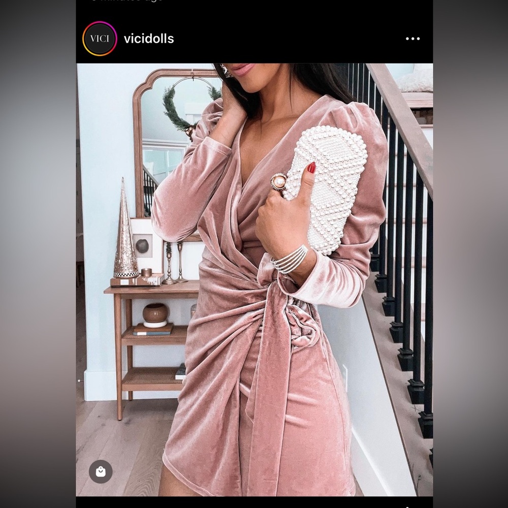 Pink velvet wrap dress